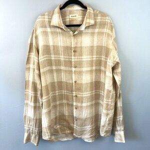 Borgo28 Italian Made Mens Plaid‎ Linen Long Sleeve Sport Shirt in Beige Size XXL